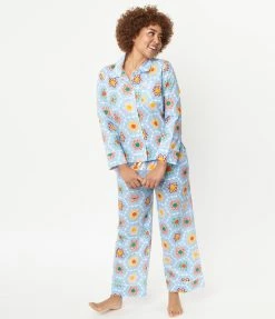 Ban.do Light Blue & Multicolor Floral Patchwork Pajama Bottoms Lingerie & Shapewear