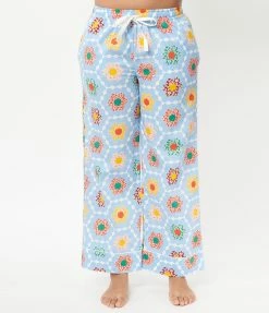 Ban.do Light Blue & Multicolor Floral Patchwork Pajama Bottoms Lingerie & Shapewear