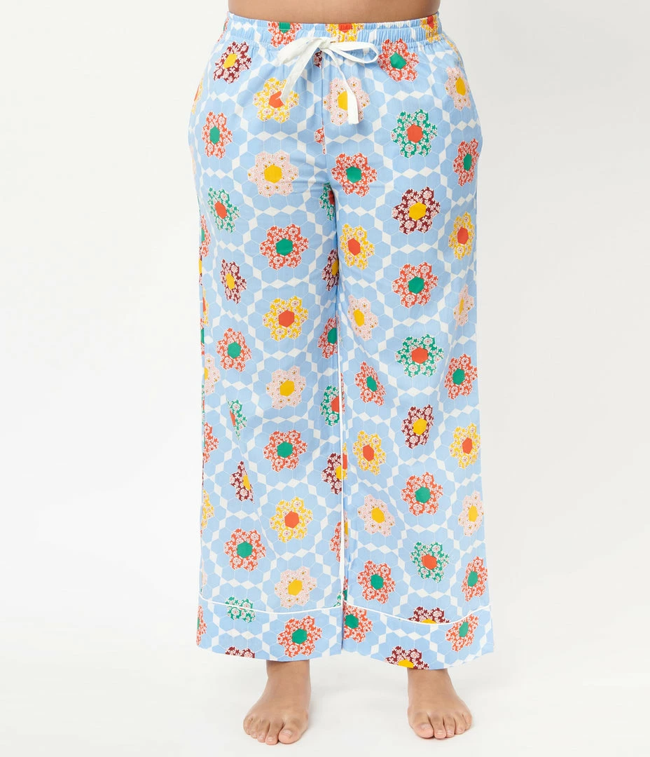 Ban.do Light Blue & Multicolor Floral Patchwork Pajama Bottoms Lingerie & Shapewear
