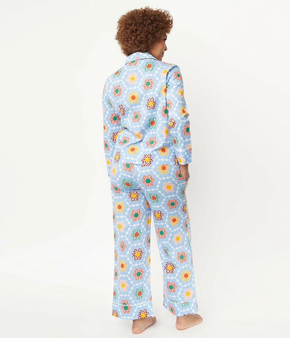 Ban.do Light Blue & Multicolor Floral Patchwork Pajama Bottoms Lingerie & Shapewear