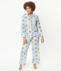 Ban.do Light Blue & Multicolor Floral Patchwork Pajama Bottoms Lingerie & Shapewear