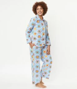 Ban.do Light Blue & Multicolor Floral Patchwork Pajama Bottoms Lingerie & Shapewear