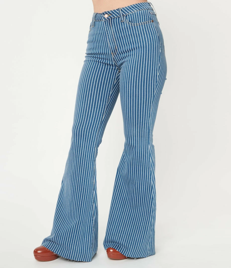 Judy Blue Jean Sale Blue & White Pinstripe Denim Flare Jeans