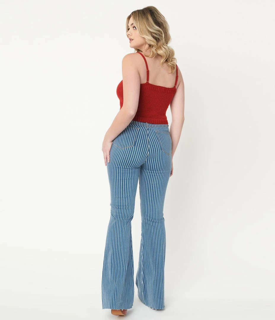 Judy Blue Jean Sale Blue & White Pinstripe Denim Flare Jeans
