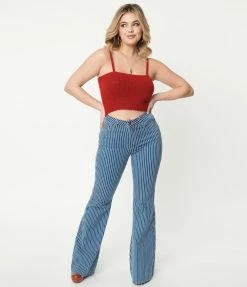 Judy Blue Jean Sale Blue & White Pinstripe Denim Flare Jeans