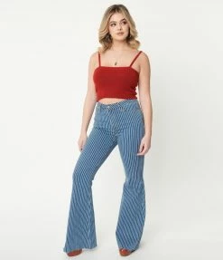 Judy Blue Jean Sale Blue & White Pinstripe Denim Flare Jeans