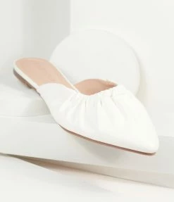 In Touch Footwear White Leatherette Gathered Mule Flats Shoes