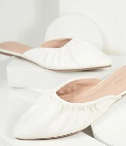 In Touch Footwear White Leatherette Gathered Mule Flats Shoes