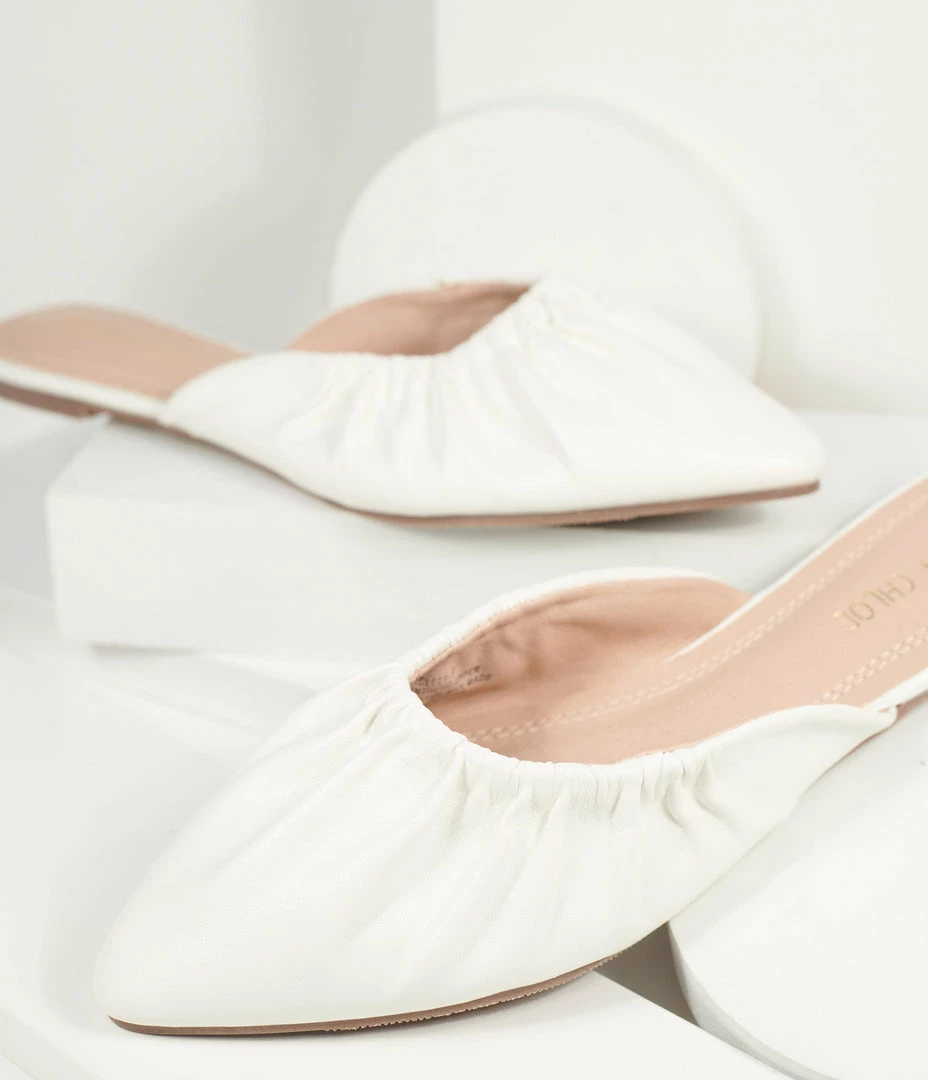 In Touch Footwear White Leatherette Gathered Mule Flats Shoes