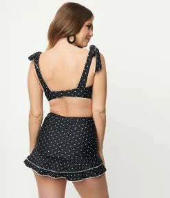 Unique Vintage Black & White Pin Dot Alice Swim Skirt