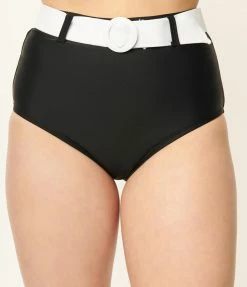 Swimwear Unique Vintage Black & White Belted Redondo Swim Bottoms