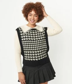 &merci Sale Black & Cream Houndstooth Sweater Vest