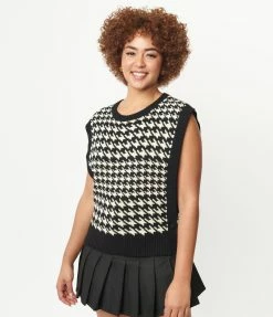 &merci Sale Black & Cream Houndstooth Sweater Vest