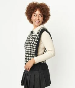 &merci Sale Black & Cream Houndstooth Sweater Vest