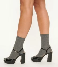 Stockings & Tights Unique Vintage Charcoal Sparkle Crew Socks