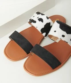 Mata Group Flats Cow Print Slip On Sandals