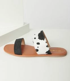 Mata Group Flats Cow Print Slip On Sandals