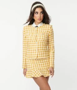 Flying Tomato Mustard & Ivory Gingham Tweed Jacket Sale