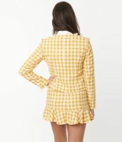 Flying Tomato Mustard & Ivory Gingham Tweed Jacket Sale