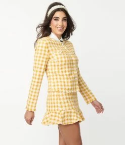 Flying Tomato Mustard & Ivory Gingham Tweed Jacket Sale