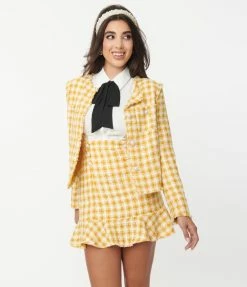 Flying Tomato Mustard & Ivory Gingham Tweed Jacket Sale