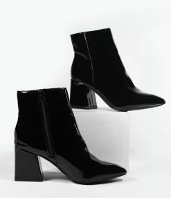 Verona Collection Black Patent Leatherette Pointed Toe Heel Bootie