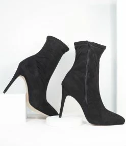 Verona Collection Black Suede High Stiletto Ankle Boots