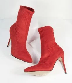 Verona Collection Red Suede High Stiletto Ankle Boots