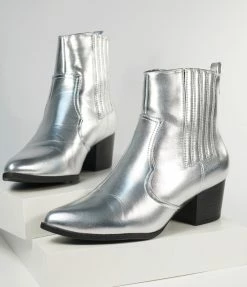 Verona Collection Boots Metallic Silver Ankle Booties