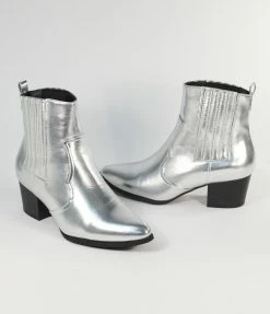 Verona Collection Boots Metallic Silver Ankle Booties