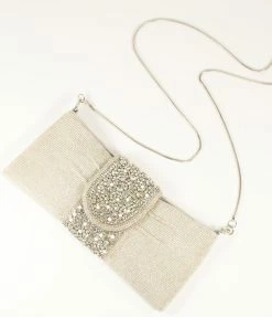 Ricki Designs Vintage Style Silver Beaded & Rhinestone Clutch Flapper