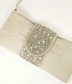 Ricki Designs Vintage Style Silver Beaded & Rhinestone Clutch Flapper