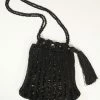 Ricki Designs Vintage Style Black Beaded & Crochet Tassel Purse Flapper Accessories