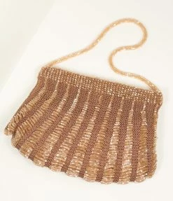 Ricki Designs Flapper Accessories Vintage Style Brown Beaded & Crochet Handbag