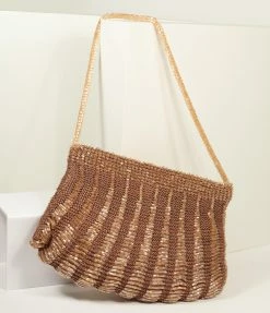 Ricki Designs Flapper Accessories Vintage Style Brown Beaded & Crochet Handbag