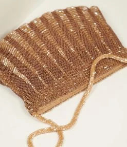 Ricki Designs Flapper Accessories Vintage Style Brown Beaded & Crochet Handbag