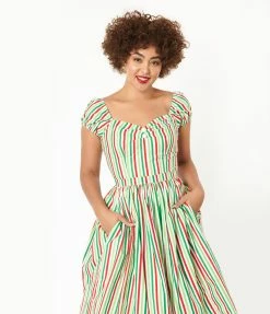 Magnolia Place Red & Green Holiday Stripe Blouse Sale