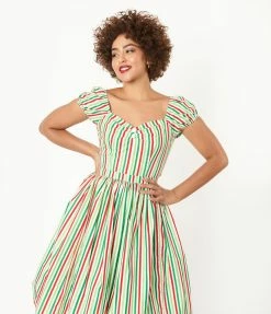 Magnolia Place Red & Green Holiday Stripe Blouse Sale