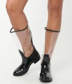 Shoe Addict Black & Clear PVC Rainboots