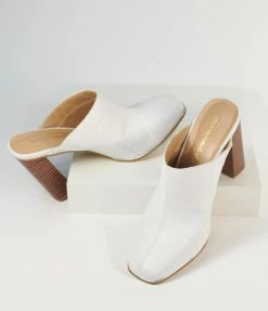 OUR LOVE LETTER INC Heels & Wedges White Leatherette Mule Heels
