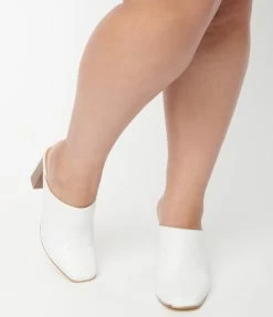 OUR LOVE LETTER INC Heels & Wedges White Leatherette Mule Heels
