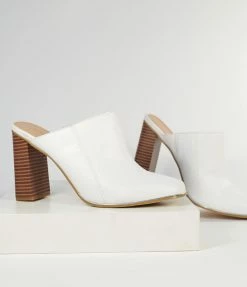 OUR LOVE LETTER INC Heels & Wedges White Leatherette Mule Heels
