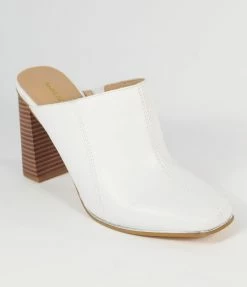 OUR LOVE LETTER INC Heels & Wedges White Leatherette Mule Heels