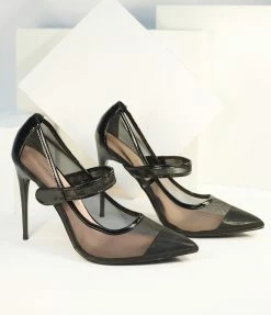 CHICPIER Black Mesh Stiletto Heels