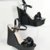 Thistle & Clover Black Bow Peep Toe Platform Dalia Wedges