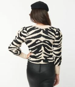 LUMIERE Cream & Black Zebra Stripe Sweater