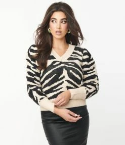 LUMIERE Cream & Black Zebra Stripe Sweater