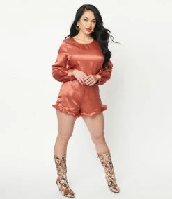 LUMIERE Burnt Orange Sateen Romper