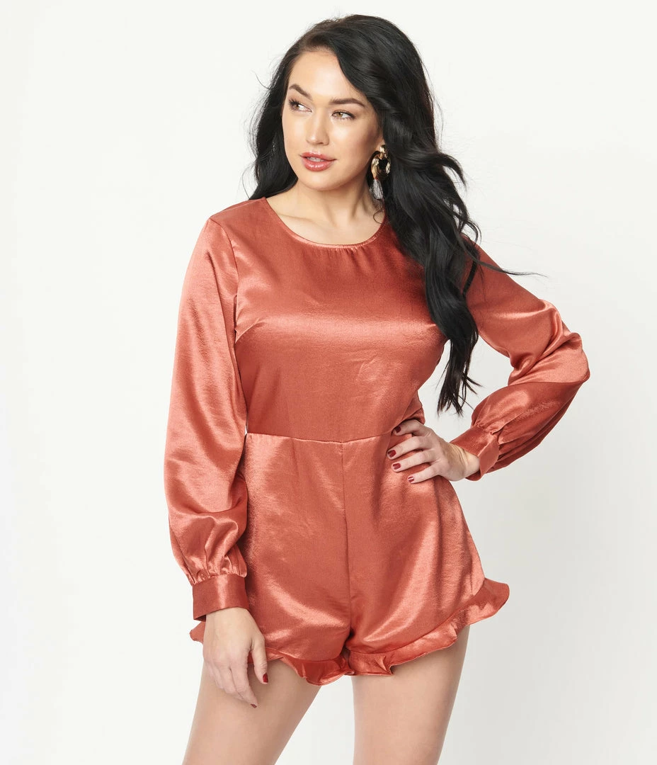 LUMIERE Burnt Orange Sateen Romper