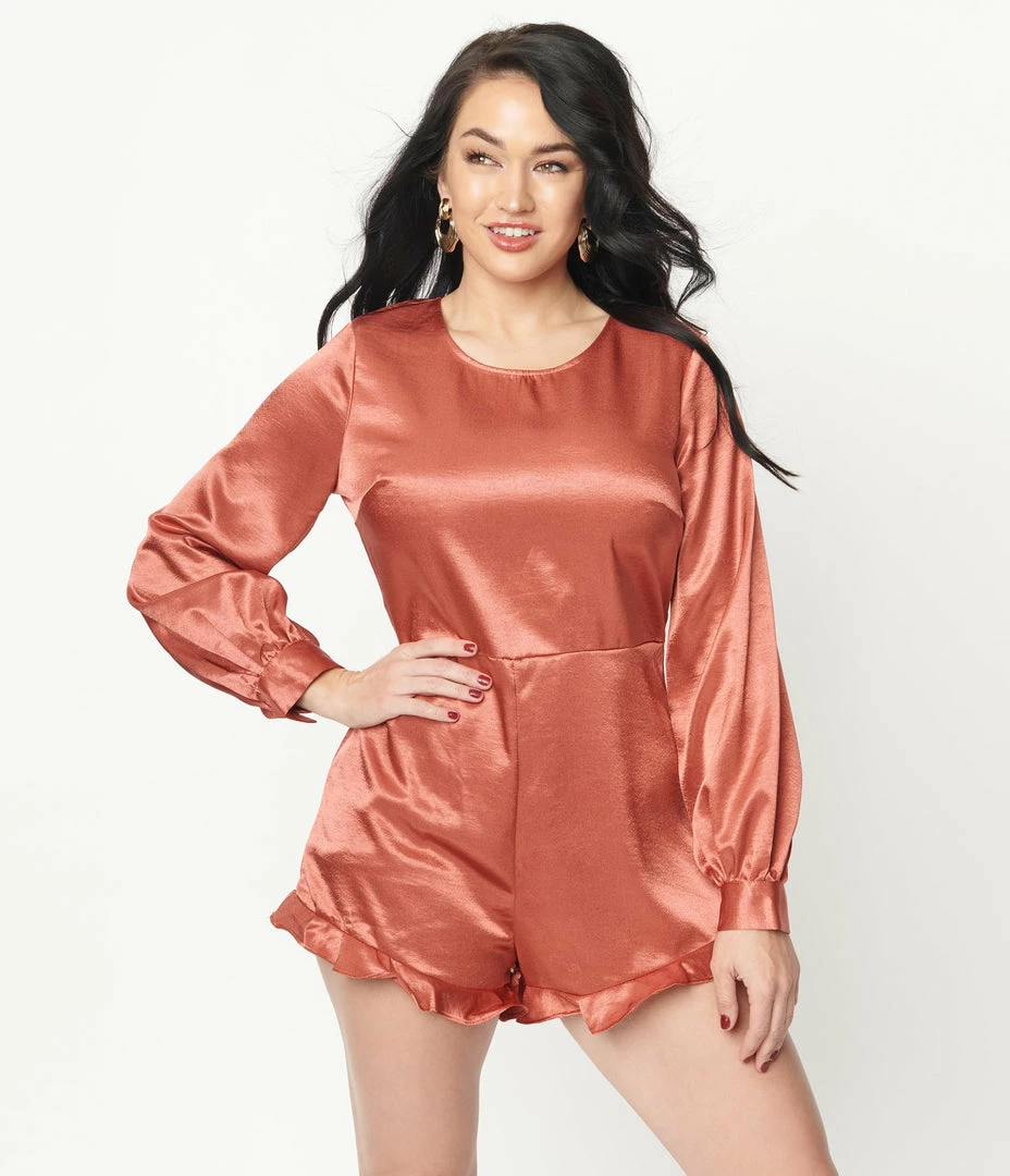 LUMIERE Burnt Orange Sateen Romper